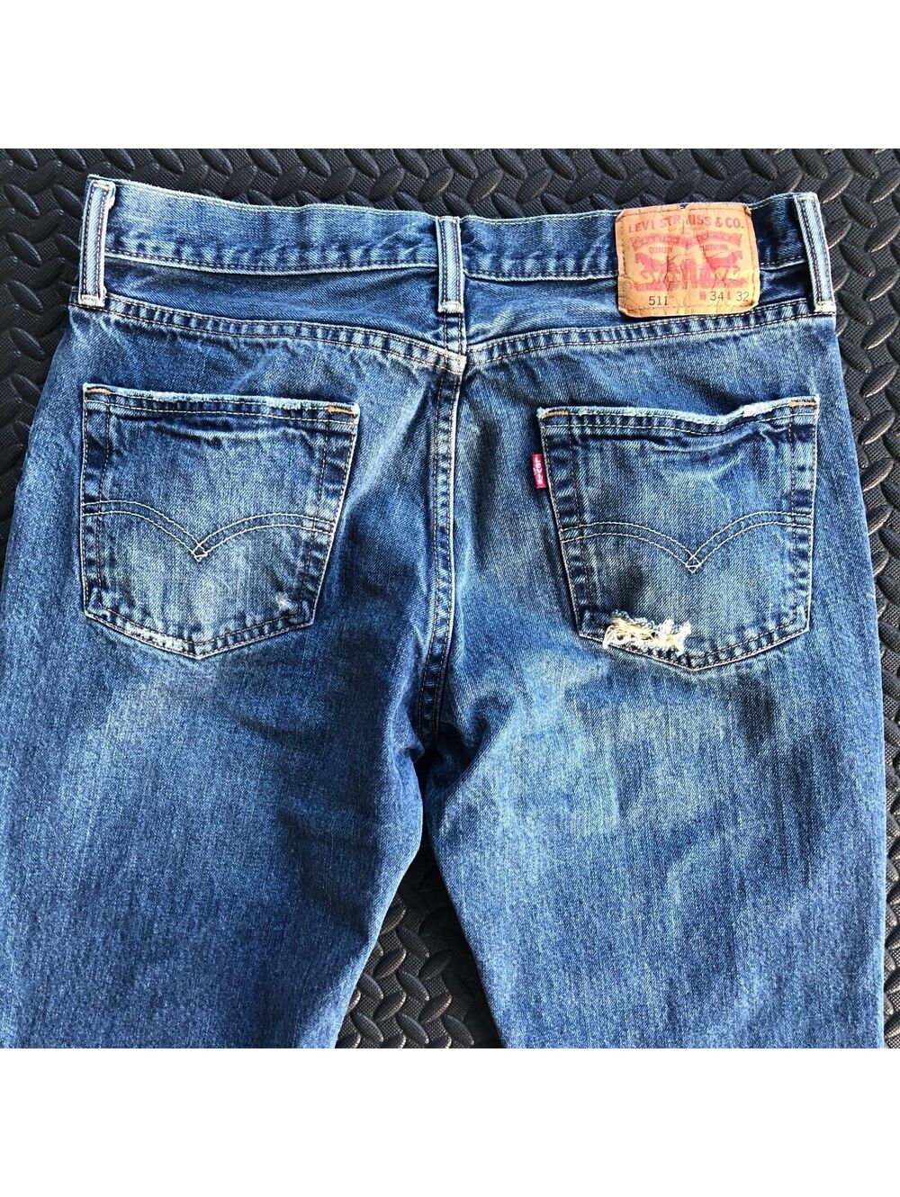 Levi's 511 Distressed Blue Denim Jeans Made in Colombia 34x32 - Picture 7 of 10